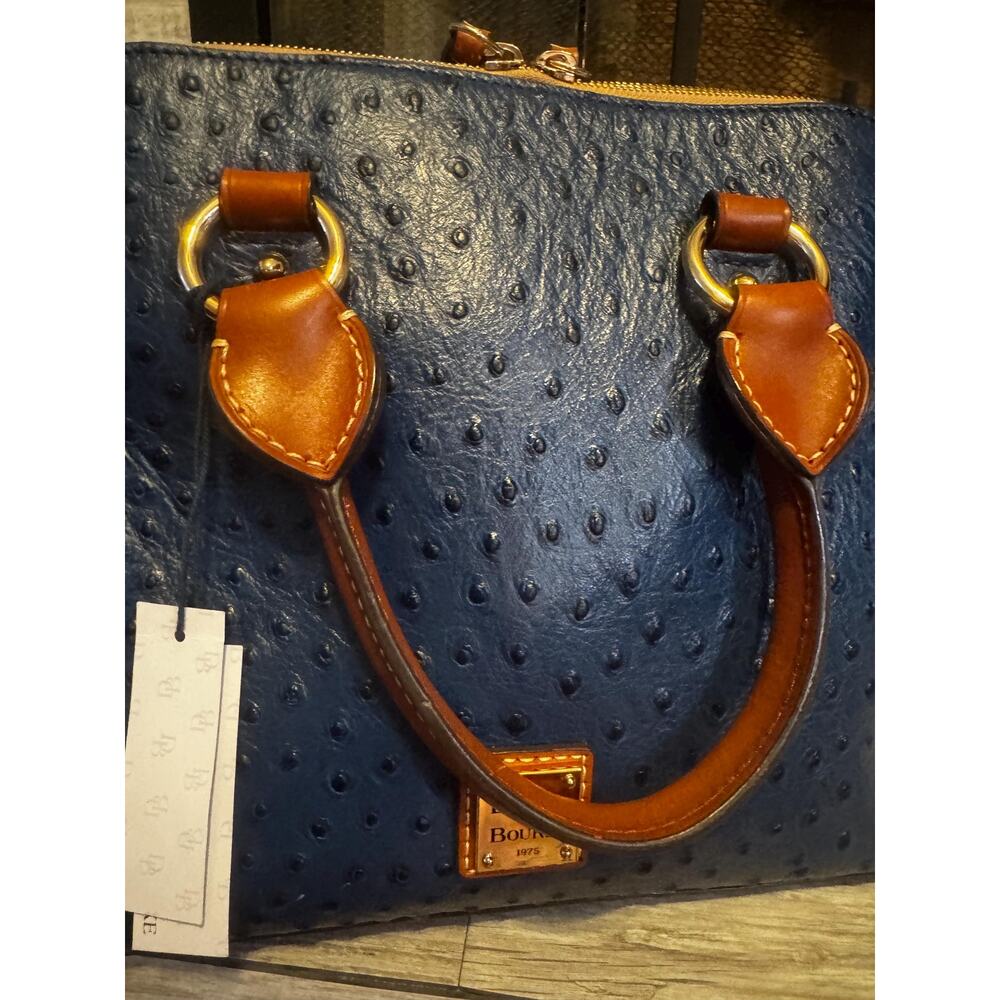 Two piece set- Dooney & Bourke Embossed Ostrich leather Satchel wallet teal blue - Picture 11 of 16
